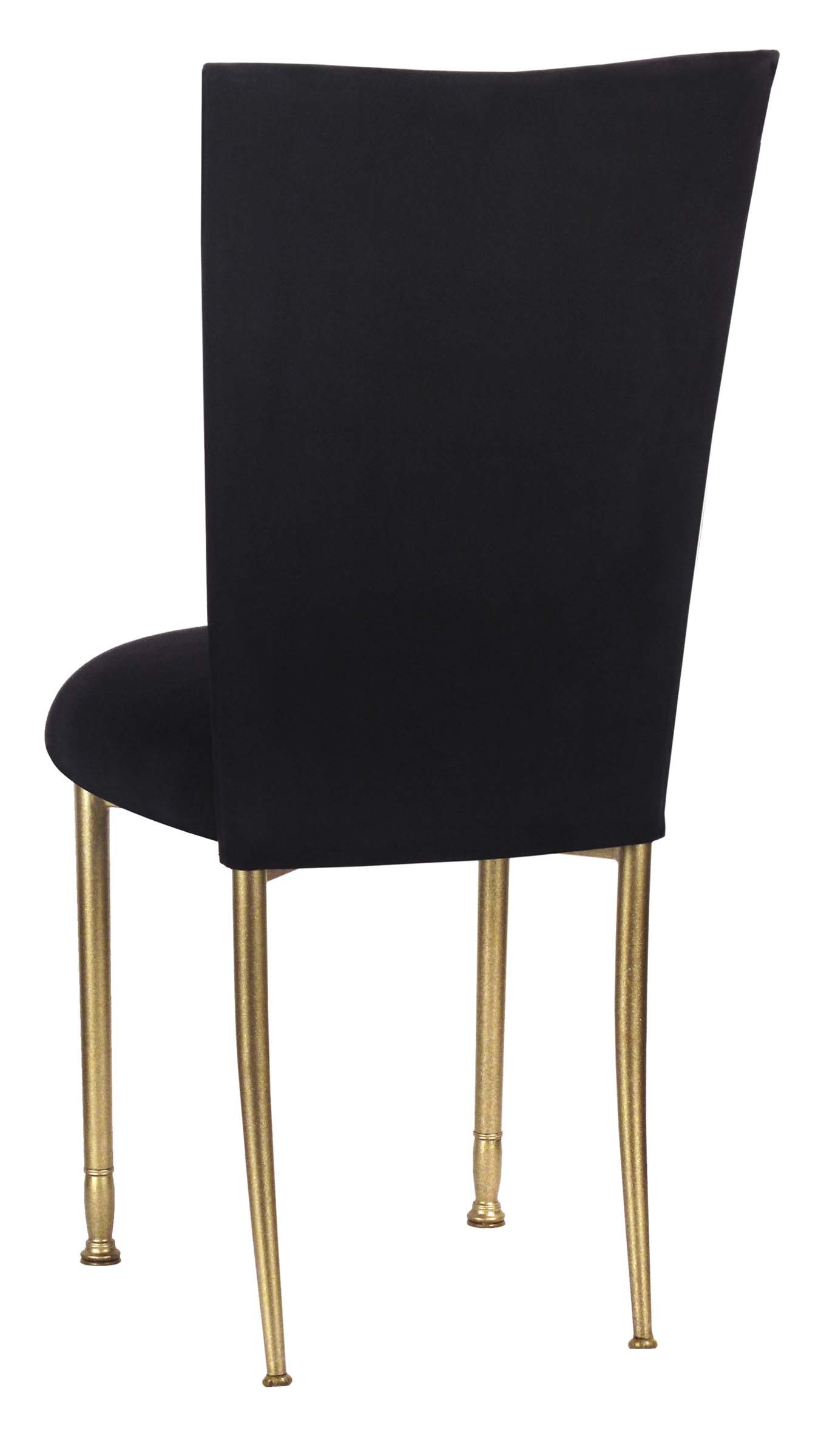 Black Suede Chair Cover and Cushion on Gold Legs – Chameleon Chair Collection | Rental