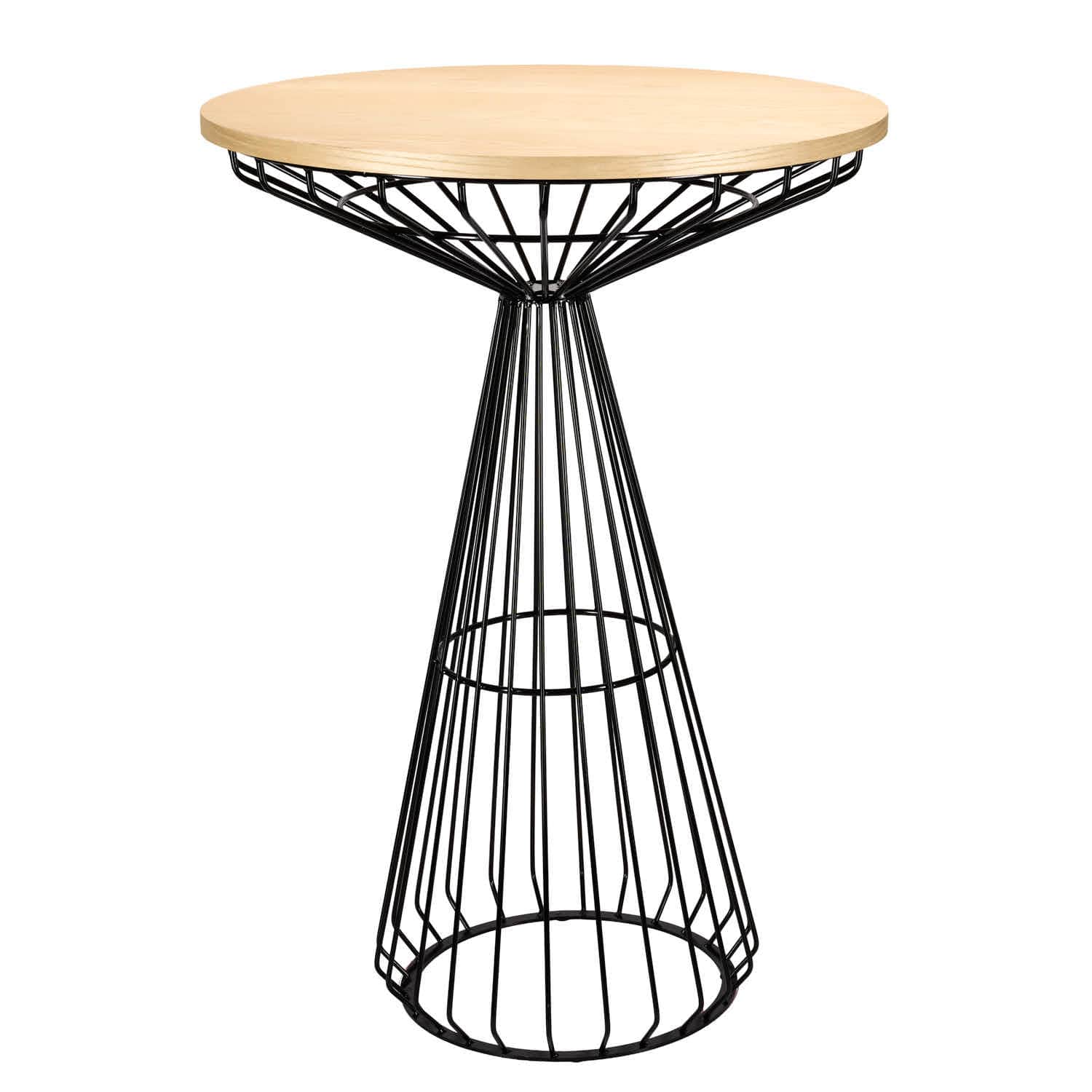 Black Wire Cocktail Table with 32″ Natural Oak Top and Durable Black Steel Base | Rental