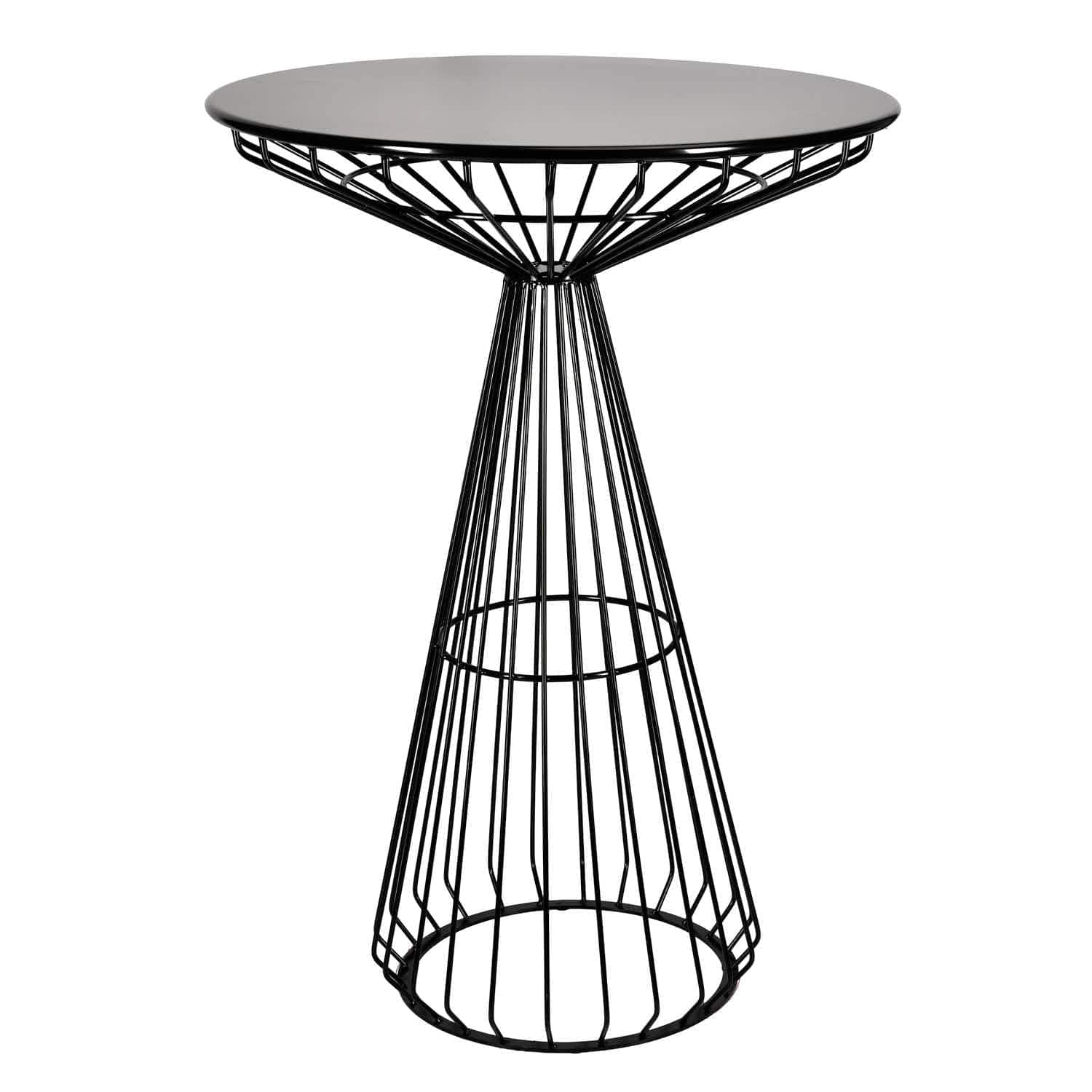 Black Wire Cocktail Table with 32” Round Black Top and Durable Black Steel Base | Rental