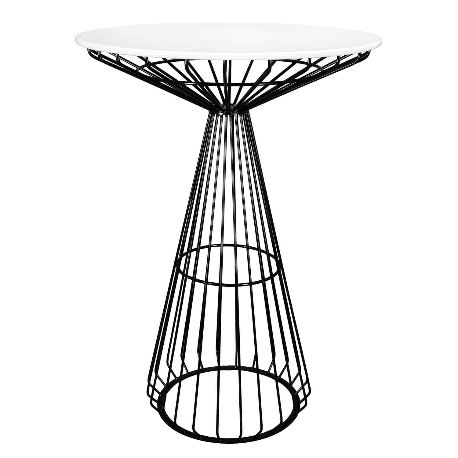 Black Wire Cocktail Table with 32″ Round White Top and Sturdy Steel Base | Rental