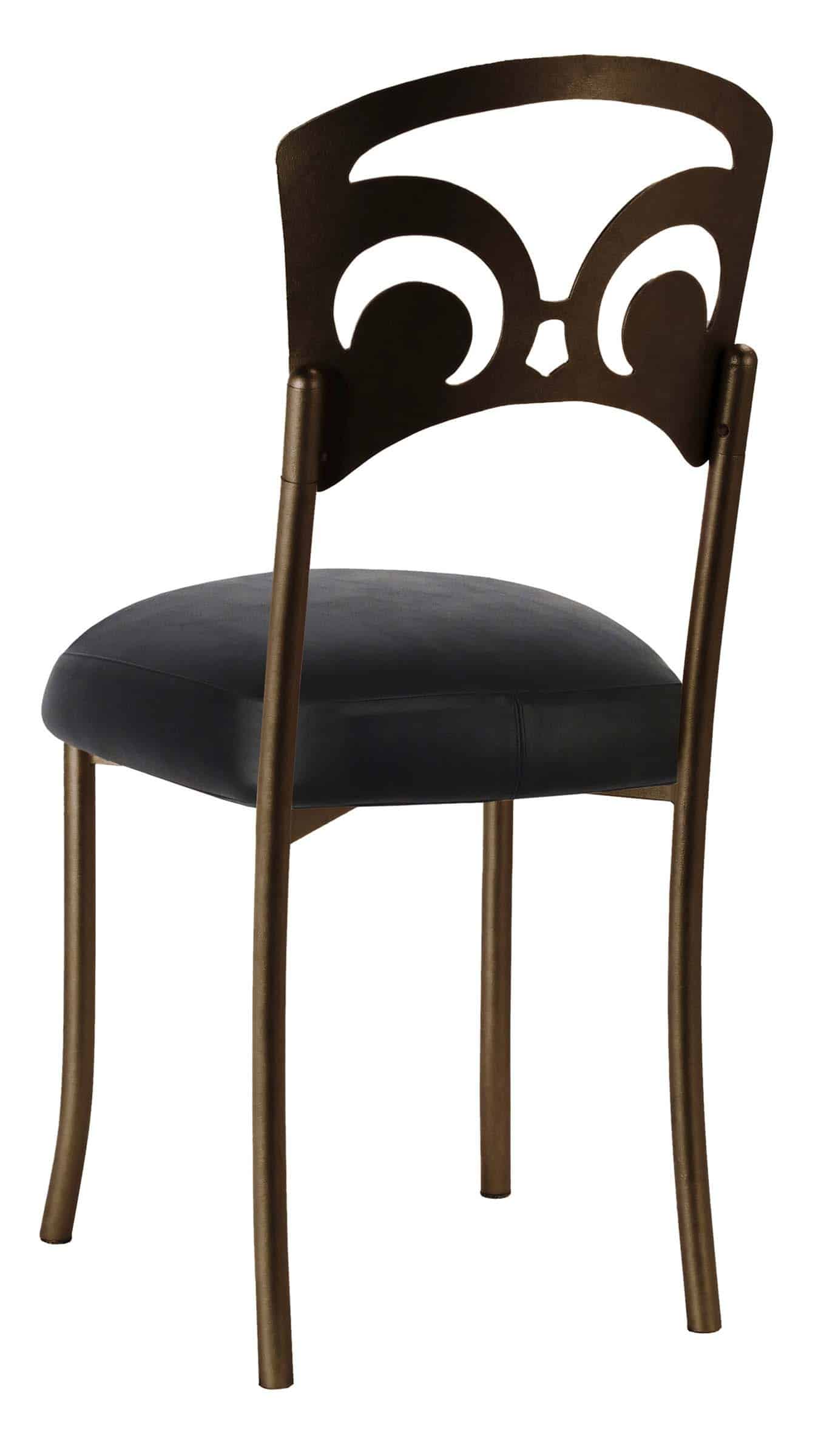 Bronze Fleur de Lis with Black Leatherette Boxed Cushion – Chameleon Chair Collection | Rental Bronze Fleur de Lis with Black Leatherette Boxed Cushion – Chameleon Chair Collection | Rental