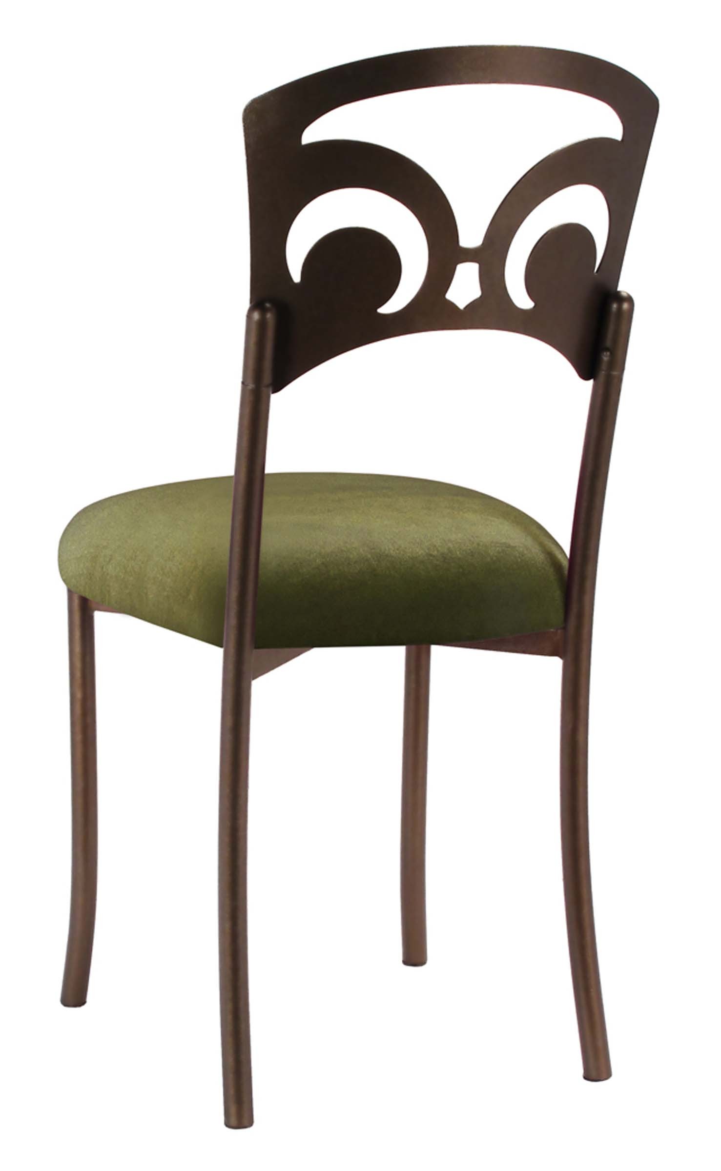 Bronze Fleur de Lis with Olive Velvet Cushion – Chameleon Chair Collection | Rental Bronze Fleur de Lis with Olive Velvet Cushion – Chameleon Chair Collection | Rental