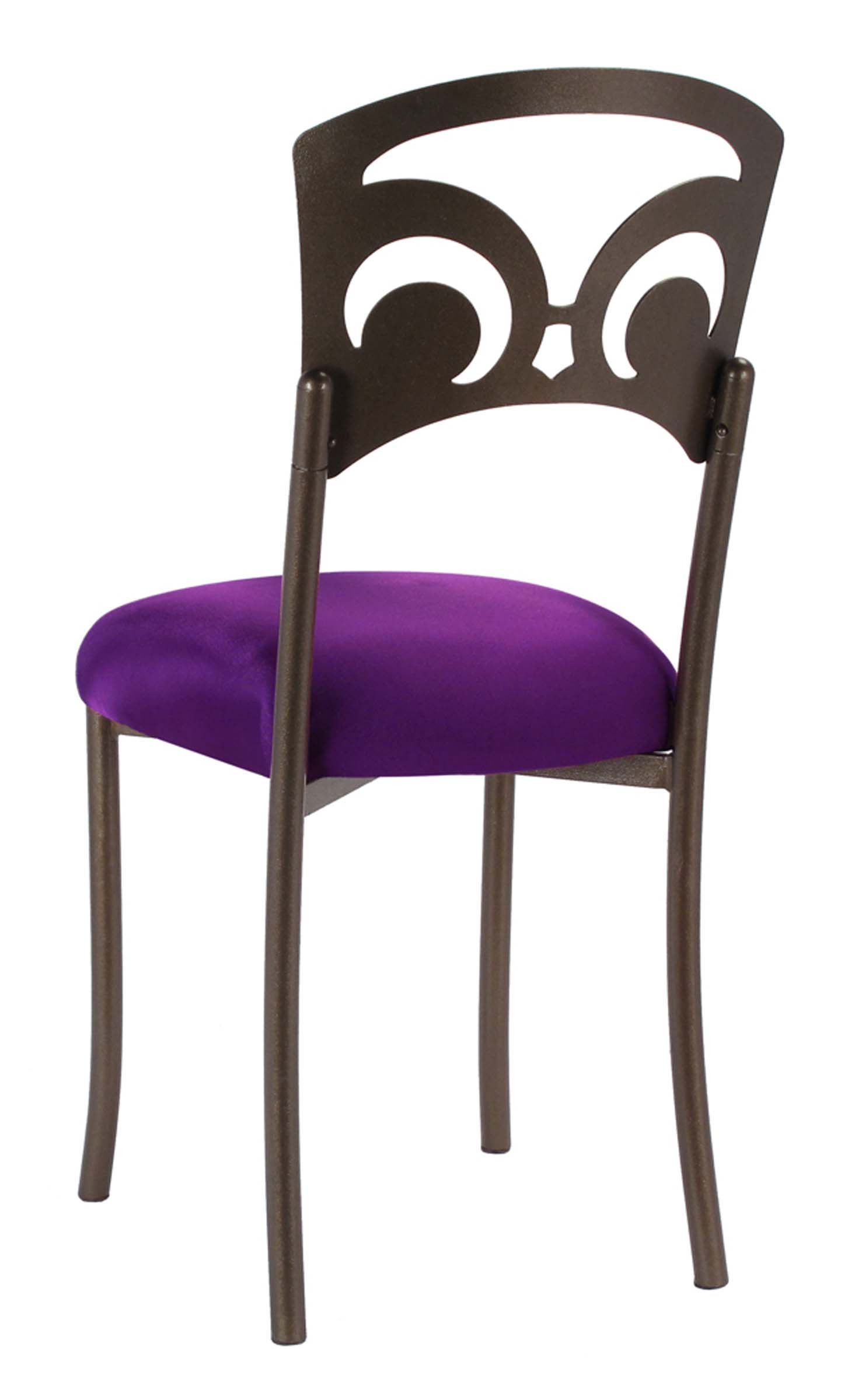 Bronze Fleur de Lis with Plum Stretch Knit Cushion – Chameleon Chair Collection | Rental