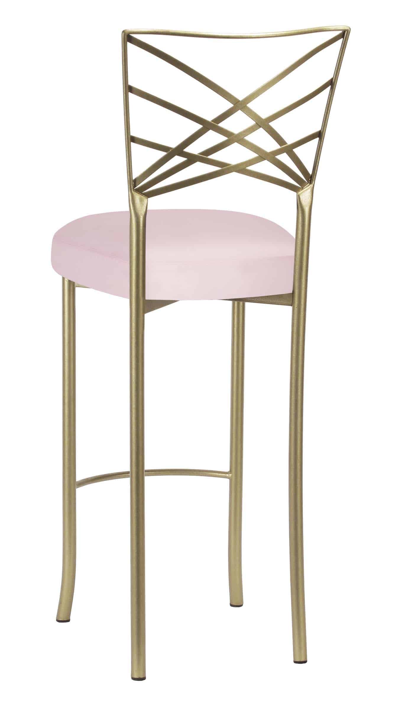 Gold Fanfare Barstool with Soft Pink Satin Boxed Cushion – Chameleon Chair Collection | Rental