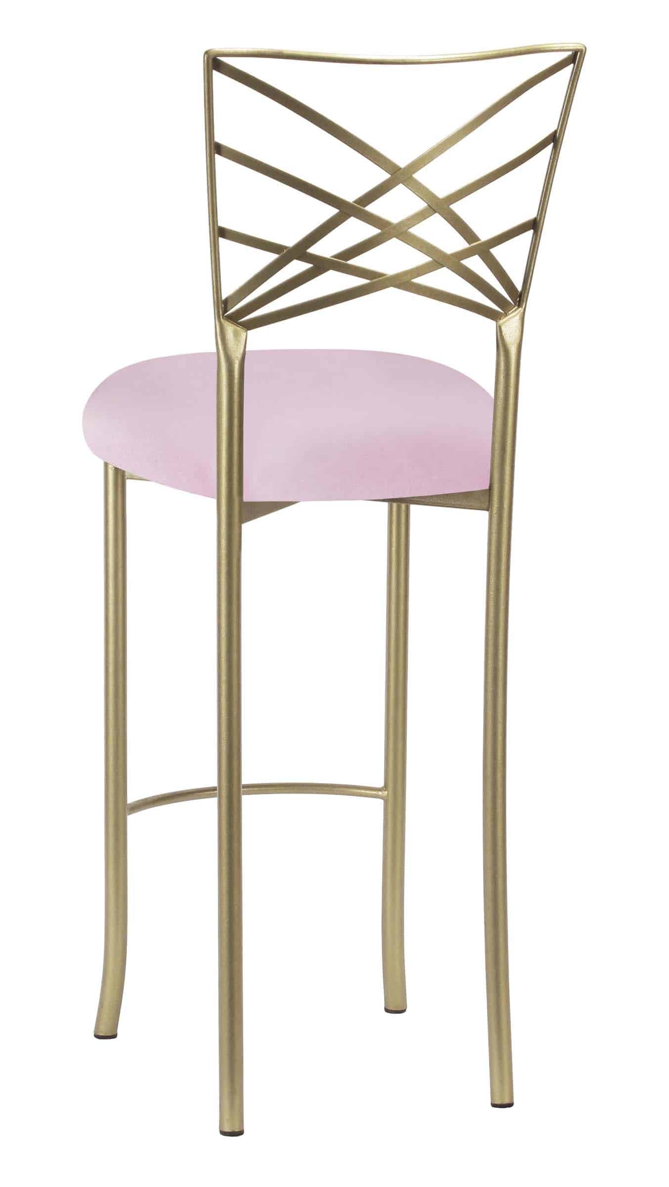 Gold Fanfare Barstool with Soft Pink Velvet Cushion – Chameleon Chair Collection | Rental