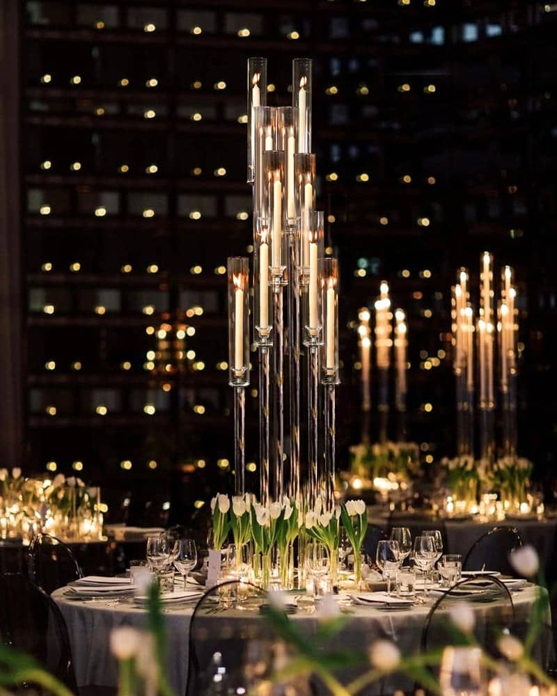 Grand Prism Acrylic Candelabra (Round Base) | Rental