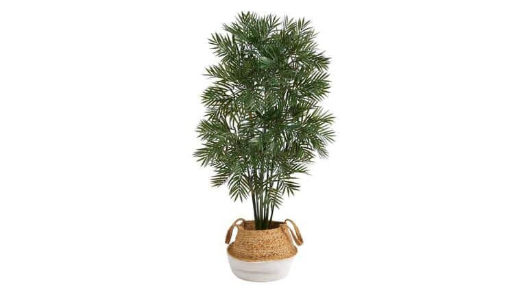 4′ Parlor Palm Artificial Tree in Boho Chic Handmade Cotton & Jute White Woven Planter | Rental