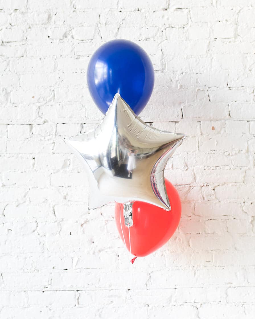 Red, Blue and Silver Palette Star and 11in Balloons – bouquet of 3 | Rental