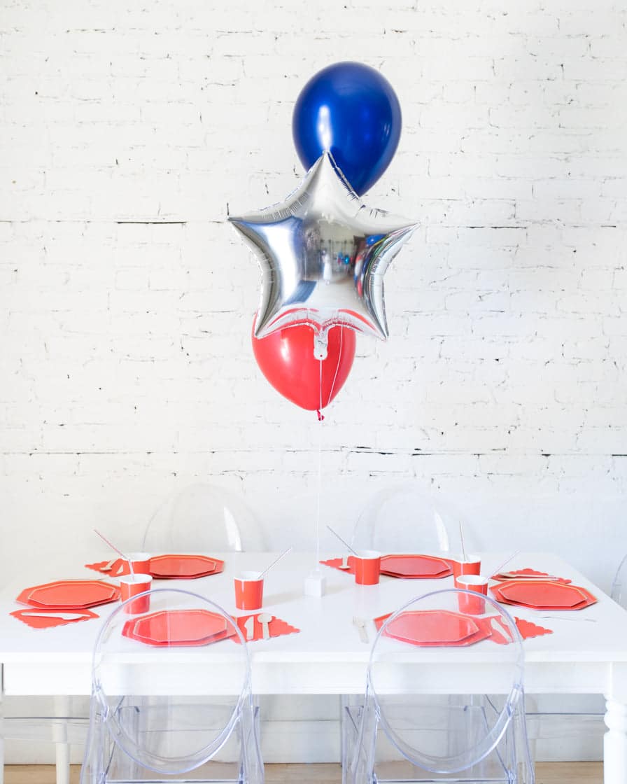 Red, Blue and Silver Palette Foil and 11in Balloons Centerpiece – bouquet of 3 | Rental Red, Blue and Silver Palette Foil and 11in Balloons Centerpiece – bouquet of 3 | Rental