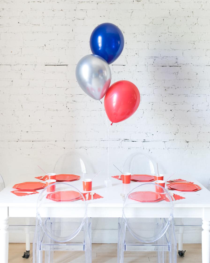 Red, Blue and Silver 11in Balloons Centerpiece – bouquet of 3 | Rental Red, Blue and Silver 11in Balloons Centerpiece – bouquet of 3 | Rental