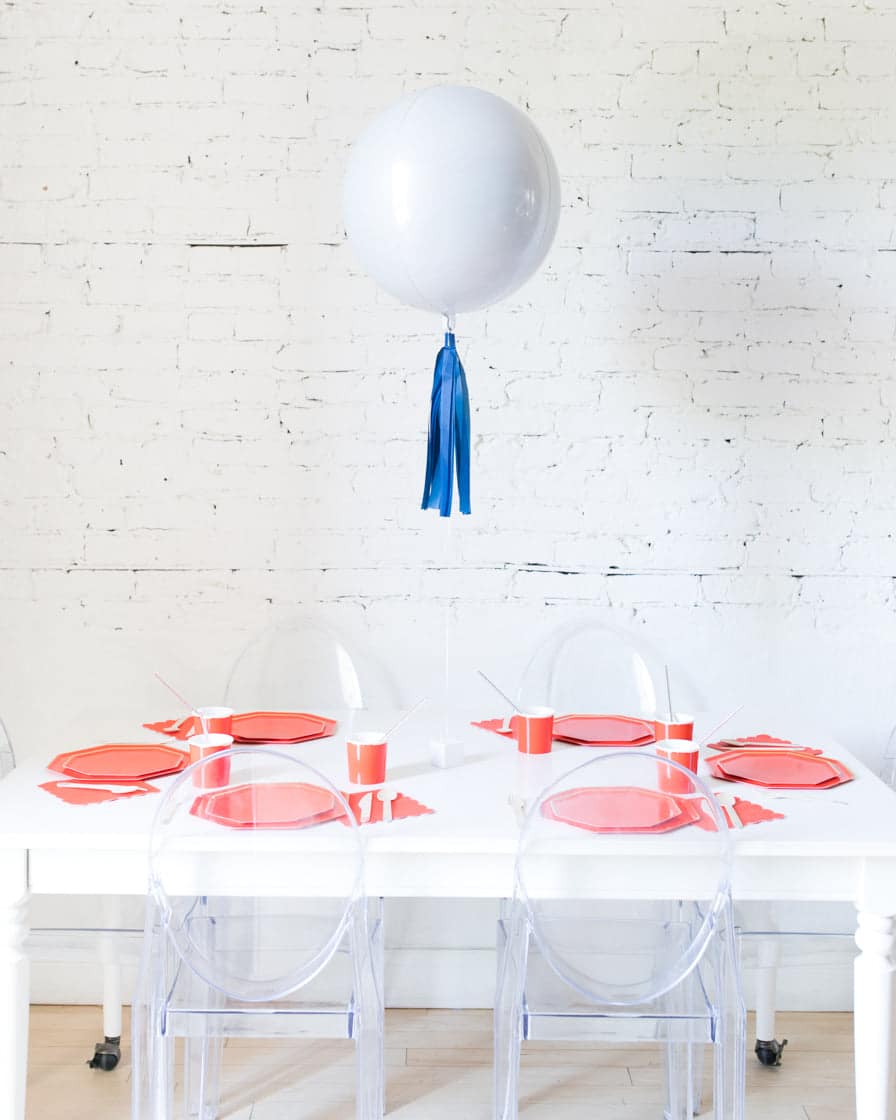 16in White Orb Foil Balloon and Navy Skirt Centerpiece | Rental 16in White Orb Foil Balloon and Navy Skirt Centerpiece | Rental