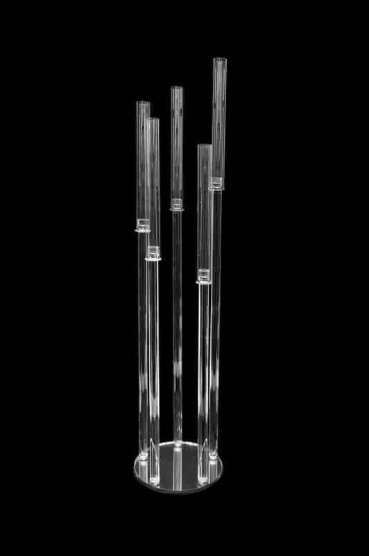 Crystal Cluster Round Glass Candelabra – 5 Pillar – 12″ x 52″ | Rental Crystal Cluster Round Glass Candelabra – 5 Pillar – 12″ x 52″ | Rental