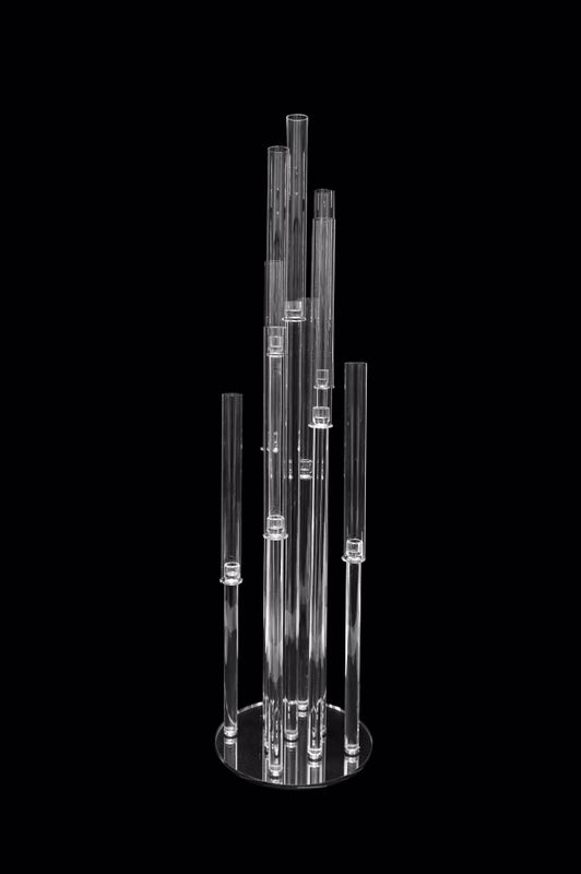 Crystal Cluster Round Glass Candelabra – 9 Pillar – 12″ x 52″ | Rental Crystal Cluster Round Glass Candelabra – 9 Pillar – 12″ x 52″ | Rental