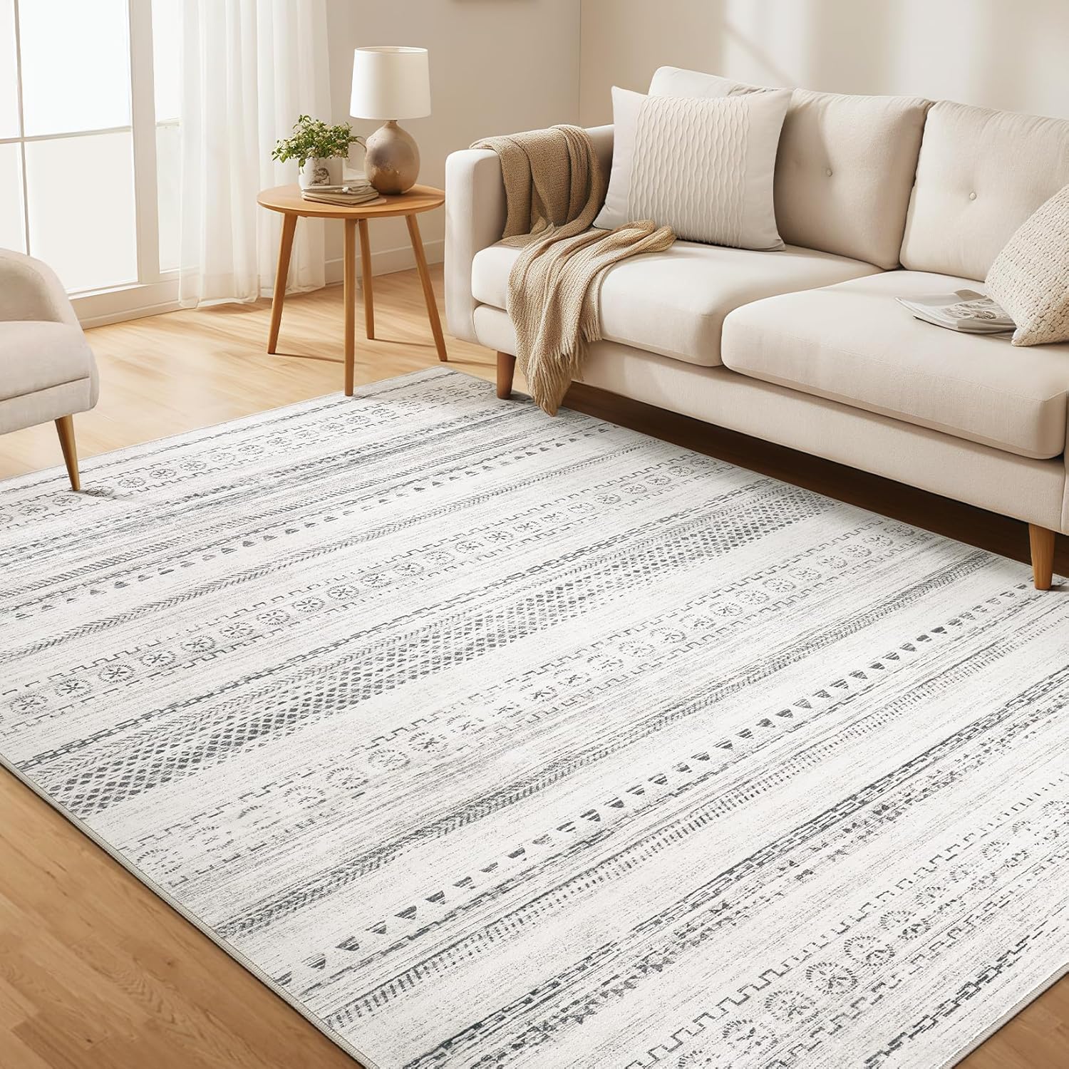 Farmhouse Geometric Bohemian Design Area Rug 5′ x 7′ Gray | Rental