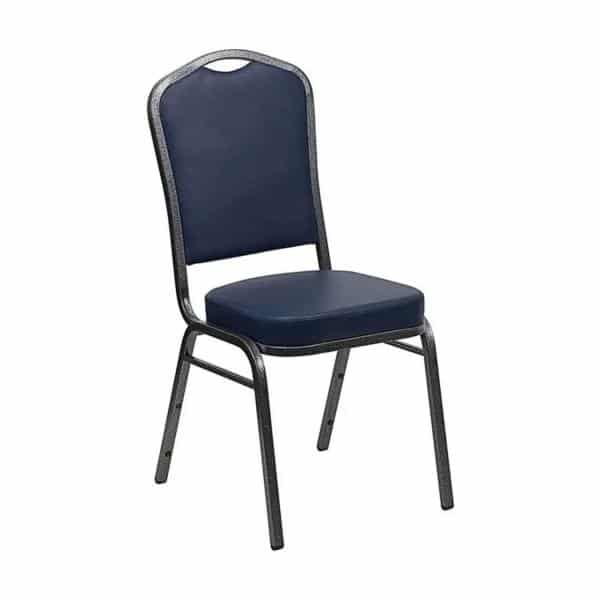 Axiom™ Crown Back Banquet Chair – Silver Vein Frame – Navy Vinyl | Rental
