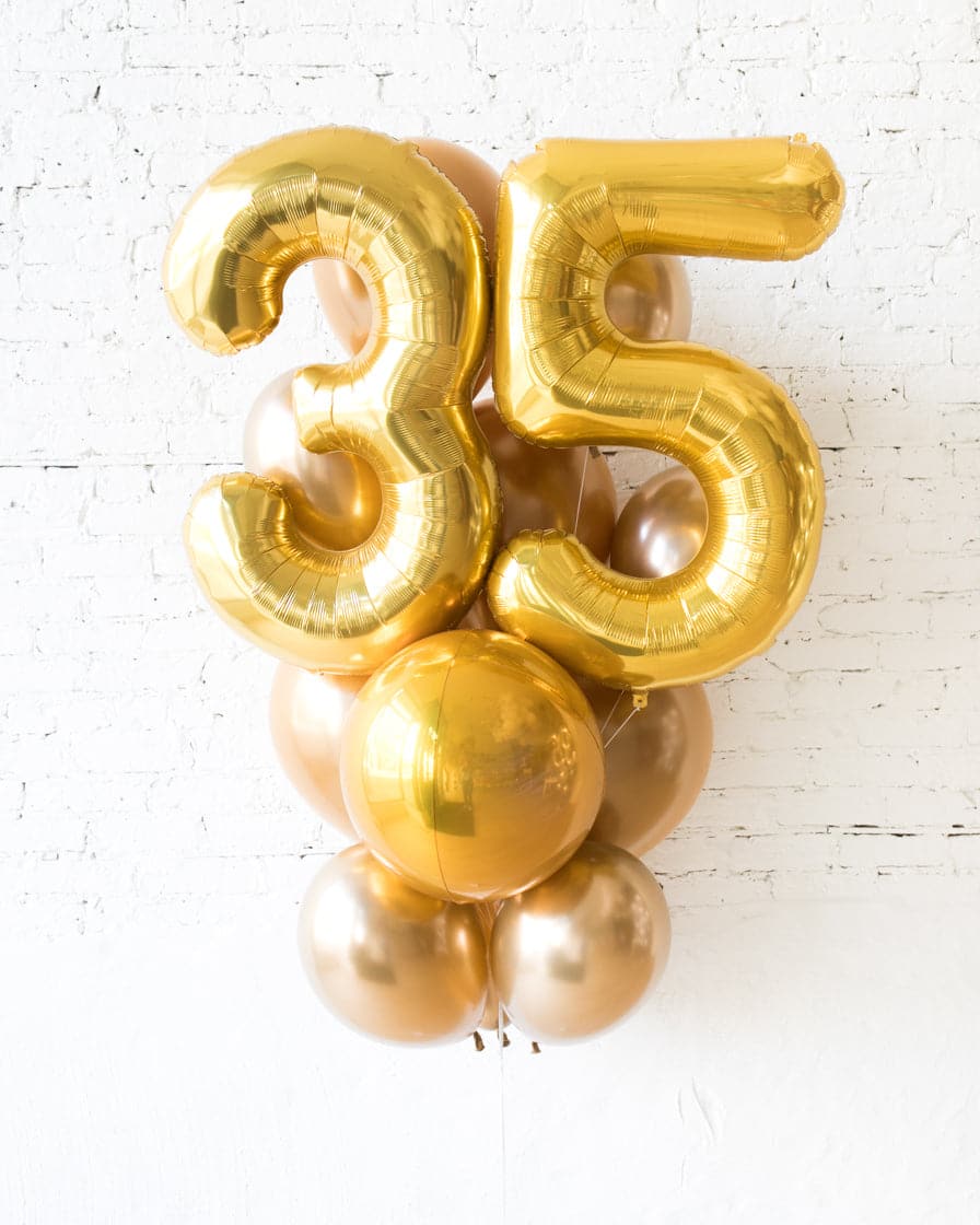 Golden – Foil Number and latex Balloons – bouquet of 13 | Rental