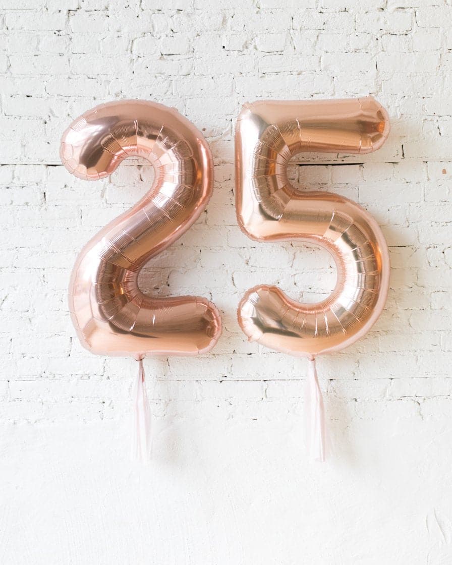 Custom 34in Rose Gold Foil Numbers with Mauve Skirt | Rental Custom 34in Rose Gold Foil Numbers with Mauve Skirt | Rental