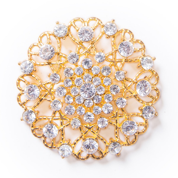 DecoStar™ Ornate Diamond-Encrusted Round Brooch in Gold | Rental