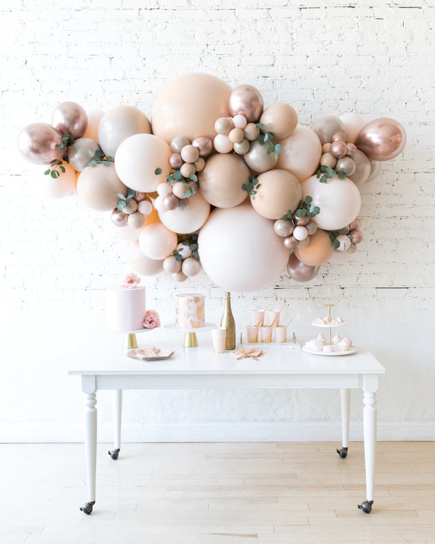 Glam Tan – Backdrop Balloon Garland Install Piece with Greenery/Pampas Grass | Rental Glam Tan – Backdrop Balloon Garland Install Piece with Greenery/Pampas Grass | Rental
