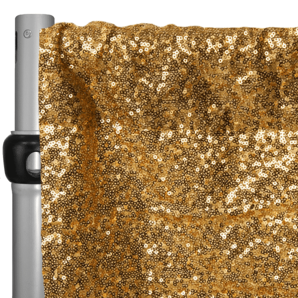 Gold Sequin Backdrop Curtain w/ 4″ Rod Pocket by Eastern Mills – 14ft Long x 4.5ft Wide | Rental Gold Sequin Backdrop Curtain w/ 4″ Rod Pocket by Eastern Mills – 14ft Long x 4.5ft Wide | Rental