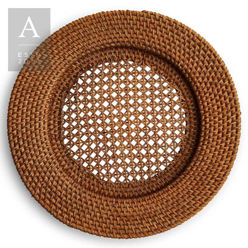 Rattan Walnut Charger Plate | Rental