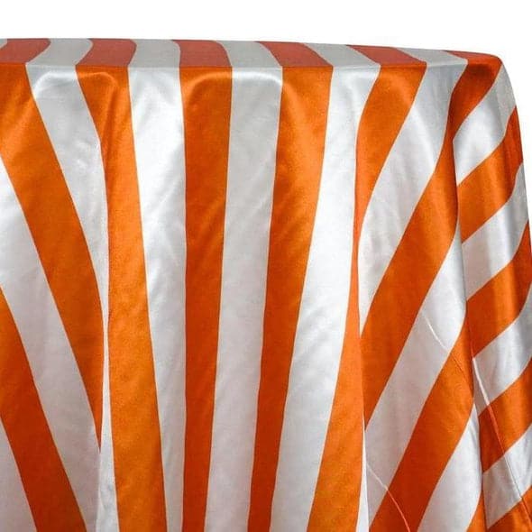 2″ Satin Stripe Table Linen in White and Orange | Rental