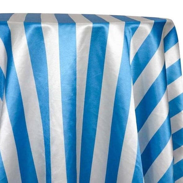 2″ Satin Stripe Table Linen in White and Turquoise | Rental