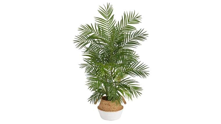 4′ Areca Artificial Palm Branches in Boho Chic Handmade Cotton & Jute Gray Woven Planter | Rental
