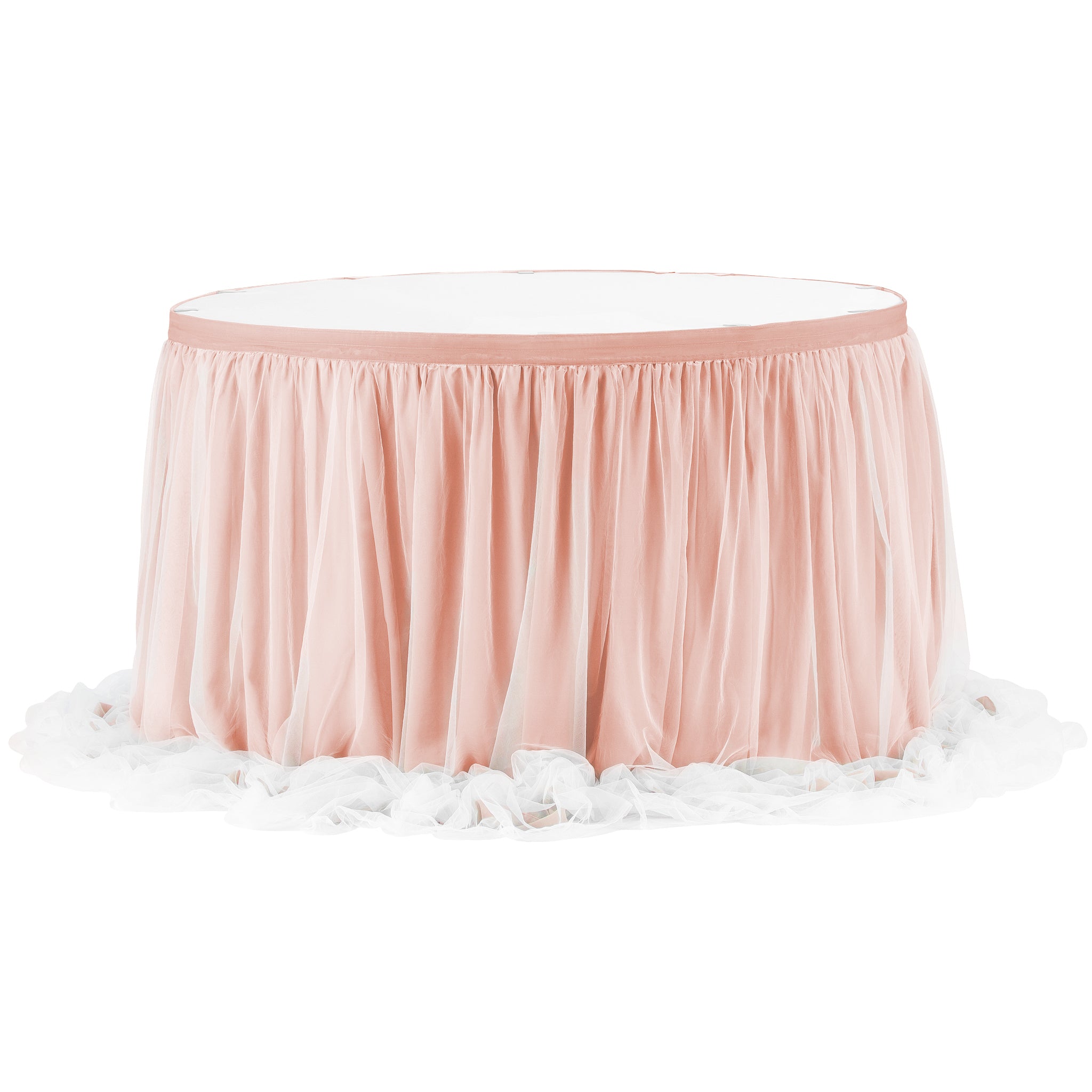 Chiffon Tulle Table Skirt Extra Long 17ft – Blush/Rose Gold | Rental