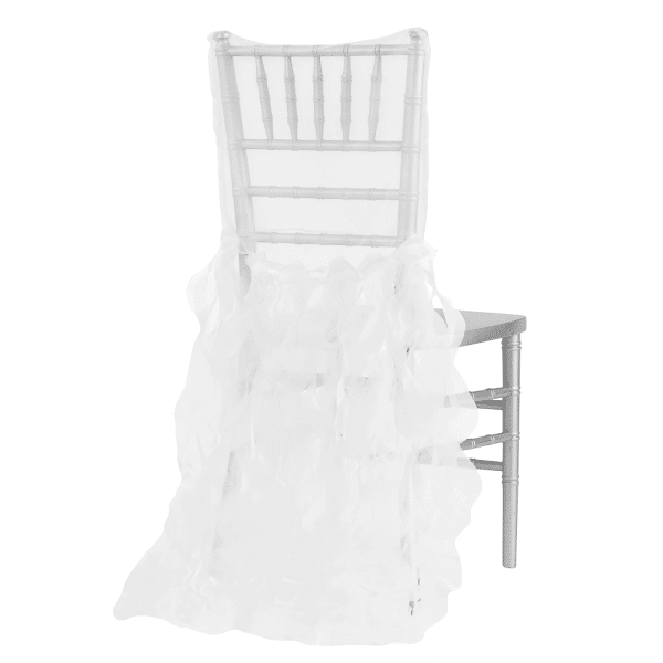 Spiral Taffeta & Organza Chair Back Slip Cover – White | Rental Spiral Taffeta & Organza Chair Back Slip Cover – White | Rental
