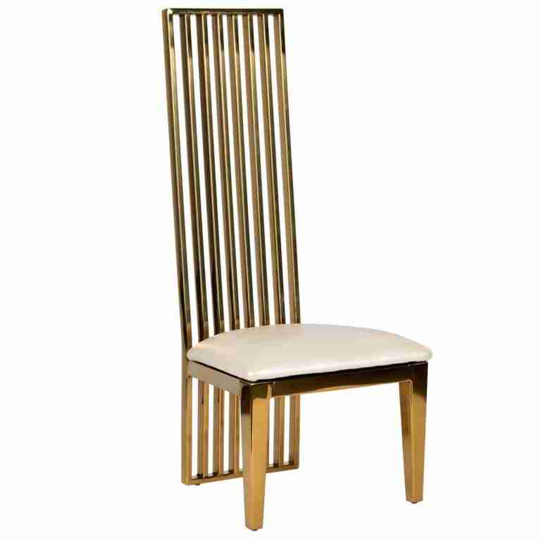Kids Gold Frame High Back Stainless Steel Chair with White Vinyl Cushion | Rental Kids Gold Frame High Back Stainless Steel Chair with White Vinyl Cushion | Rental