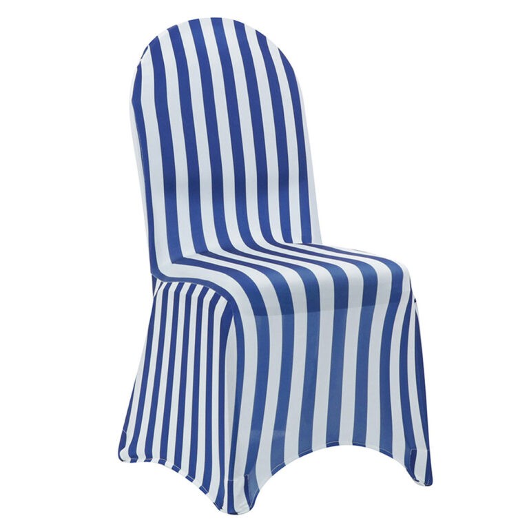 Stretch Spandex Banquet Chair Cover Striped White and Royal Blue | Rental
