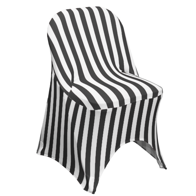 Stretch Spandex Folding Chair Covers Striped Black/White | Rental
